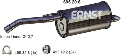 Produktbild von ERNST 695206 Endschalldämpfer für NISSAN Note (E11, NE11) Auspuff