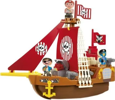 Produktbild von Piratenboot Bauset, Ab 18 Monaten, Abrick, 2 Piraten, Schatzkiste, 3 Kanonen