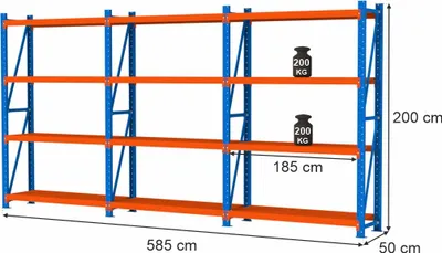 Zdjęcie produktu dla Regał magazynowy metalowy zestaw trzy moduły 12-półkowy Mega-M FORTIS LIGHT 200x585x50cm