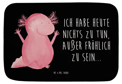 Produktbild von Mr. & Mrs. Panda Badvorleger Axolotl Hurra - Schwarz - Geschenk, Spaß, Lurch, Motivation, Badematte, Badteppich, Teppich Bad, Badezimmerteppich, duschmatte