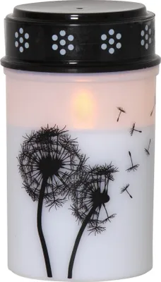 Produktbild von Star Trading LED Grabkerze ‚Dandelion‘, Timer, mit Aufdruck Pusteblume, weiß, 12cm