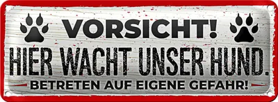 Produktbild von Blechschild Spruch 27x10cm Vorsicht! Hier wacht unser Hund!