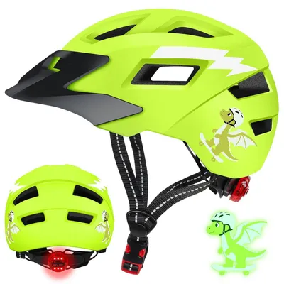 Immagine prodotto di Casco da bicicletta per bambini con luce LED, regolabile, adatto a diverse attività sportive, colore verde, taglia XS