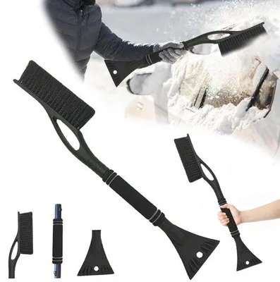 Obrázok produktu pre Uniqoos® 2-v-1 snehová škrabačka s metlou, 60 cm – mäkké štetiny, ergonomická pena na rukoväti, odolná voči teplotám, odnímateľná, vhodná pre automobily, SUV a nákladné vozidlá