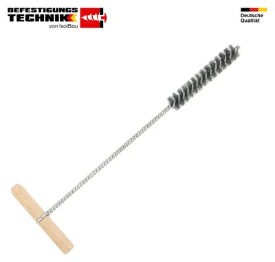 Isolbau Stahl-Bohrlochbürste M12 Ø 12 mm Rundbürste mit Holzgriff Reinigungsbürste Bohrloch