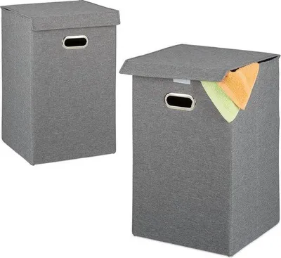 Produktbild von Famanu Wäschekorb Set 2 Stück mit Deckel - Praktische Wäschebox 62 Liter - Grau