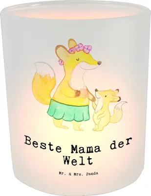 Produktbild von Mr. & Mrs. Panda Glas Windlicht Fuchs Beste Mama der Welt - Transparent - Geschenk, Teelichthalter, Mutti, Mutter, Muttertag, Dankeschön, laterne teelicht, Kerzenhalter