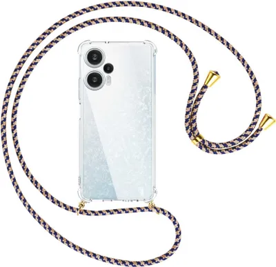 Produktbild von Handykette Backcover-Schutzhülle mit Band (Metall goldfarben) für Xiaomi Poco F5 (6.67'') - blau+beige