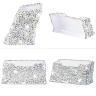 Produktbild von Visitenkartenhalter mit Glitzer und Strass, eleganter Kartenständer für das Büro (Weiß)