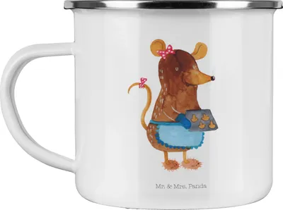 Produktbild von Mr. & Mrs. Panda Haferl Maus Kekse - Weiß - Geschenk, Emaille Tasse, Weihnachtsbäckerei, Kaffeepott, becher, emaillebecher, Weihnachtskekse, Weihnachten, Teetasse, Backen