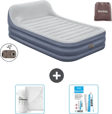 Zdjęcie produktu dla Materac dmuchany Bestway - 2-osobowy - 152 x 226 x 46 cm - Szary - Akcesoria w zestawie