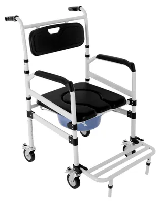 Produktbild von Duschtoilette-Rollstuhl Höhenverstellbarer Toilettenstuhl mit Klappbarer Fußstütze und Abnehmbarem Töpfchen, Tragfähigkeit 100kg