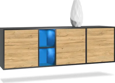 Produktbild von Vladon Kommode Cuba,  Germany, Schwarz matt/Eiche Natur - Modernes Sideboard für Ihr Wohnbereich - (BxHxT) 182x53x35 cm