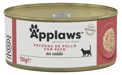 Imagen del producto de APPLAWS, alimento húmedo para gatos, sabor a pollo y pato, 24 unidades de 156 gramos cada una