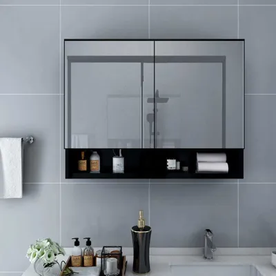 Obrázok produktu pre The Living Store LED zrkadlová skrinka do kúpeľne čierna 80x15x60 cm MDF