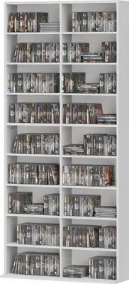 Produktbild von DVD-Regal, CD-Aufbewahrungsregal, 14 anpassbare Regale, 18 Fächer, 175 cm, Blu-ray-Regal, Spanplatte, Weiß