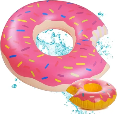 Produktbild von Donut Schwimmreifen pink- ca. 120 cm Luftmatratze für Pool & Wasser - Kinder & Erwachsene & 1x Getränkehalter aufblasbar