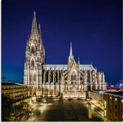 Produktbild von ARTland Glasbild Kölner Dom am Abend Größe: 50x50 cm