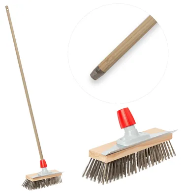 Produktbild von Novaliv Robuster Drahtbesen mit Stiel – Stahlbesen mit Holzstiel, Effiziente Moosentfernung, Drahtbürste, für Pflastersteine & Garten, Stahldrahtbesen, Mooskratzer, Pizzabesen, Pizzastein Bürste