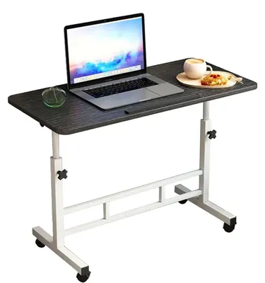 Image de Bureau debout réglable en hauteur - Table d'ordinateur portable mobile - Hauteur : 65–87 cm - Inclinable à 180° - Avec roulettes - Pliable - Noir