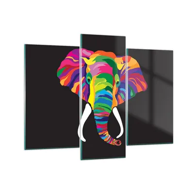 Produktbild von Bilder auf glas - Elefant spaß bunt tier - 130x100cm - Glasbilder - Wandbilder - Kunstdruck - zum Aufhängen bereit - Wanddekoration aus Glas - Glas Bilder - Wandbild auf Glas - GCB130x100-2928