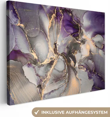 Produktbild von MuchoWow® - Leinwandbilder - Gold - Lila - Marmor, Wandbild, Wanddeko Bilder Wohnzimmer, 40x30 cm