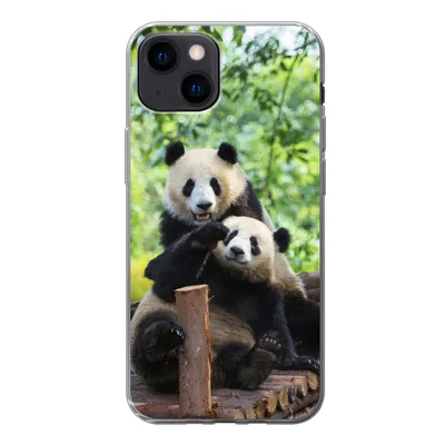 Produktbild von MuchoWow® Handyhülle Schutzhülle Hülle für iPhone 13 mini Panda - Brücke - Natur Silikon Softcase Handy Hülle - Softcase