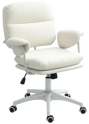 Obrázok produktu pre Kancelárska stolička - Stolička k písaciemu stolu - Ergonomická - S funkciou kolísania - Výškovo nastaviteľná - Čalúnená - Umelá koža - S podrúčkami - Biela