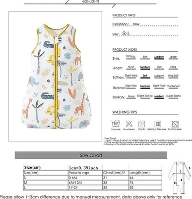 Produktbild von 100% Baumwoll-Mousseline-Decke, weich in der Hand, unisex Schlafsack für Babys, 6-12 Monate