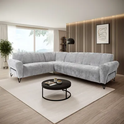 Produktbild von Beautysofa Ecksofa 295 cm, Moderne Couch, Sofa mit Schwarzen Metallbeinen - Seitenausführung: rechts, Polsterecke, VOLARE L - Form Hellgrau Vega 12