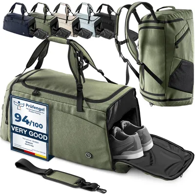 Productafbeelding van Sporttas 60 l, met rugzakfunctie en schoenenvak, groen, voor fitness