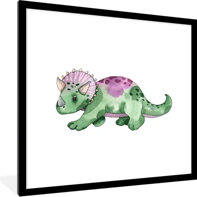 Produktbild von MuchoWow® Gerahmtes Poster Dinosaurier - Kinderzimmer - Grün - Jungen - Mädchen - Kinder 40x40 cm - Poster mit Schwarzem Bilderrahmen Wandposter Rahmen Foto Bilder - Poster - Plakat im Rahmen