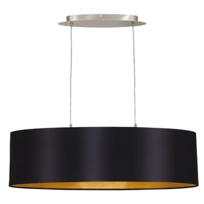 Produktbild von EGLO Pendellampe Maserlo, 2 flammige Textil Pendelleuchte, Hängeleuchte oval aus Stahl und Stoff, Farbe: Nickel matt, schwarz, gold, : E27, L: 78 cm