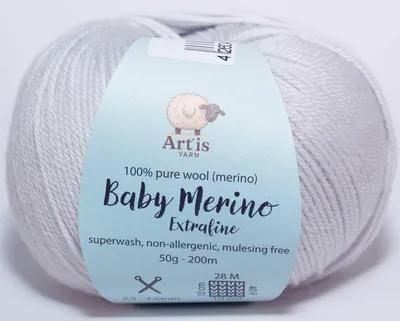 Image de Baby Merino Extrafine Art'is Yarn 100% Laine | Sans Mulesing & Superwash (50g / 200m) (90 gris perle)