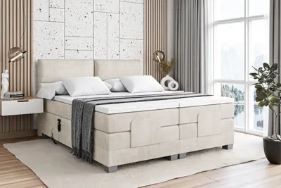 Produktbild von ALTDECOR Boxspringbett elektrisch verstellbar mit 2 Matratzen H3/Bonell- und H4/Taschenfederung + Topper (4 cm hoch), Polsterbett mit Kopfteil MAYA EL 200 x 200 Beige Casablanca