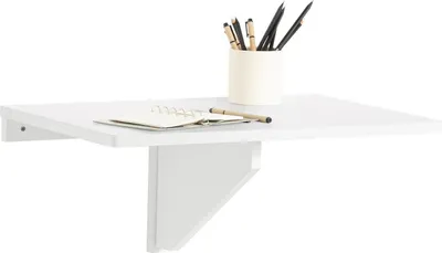 Image de FWT03, table murale pliante, blanche, peu encombrante pour la cuisine, les repas et comme bureau/tablette pour ordinateur portable