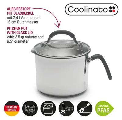 Produktbild von Coolinato Universaltopf 16cm 2,4l aus Edelstahl mit Glasdeckel - unbeschichtet