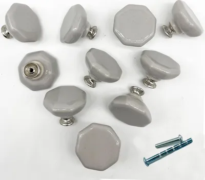 Image de 10 pièces gris clair boutons de meubles octogonaux en porcelaine - Boutons en céramique