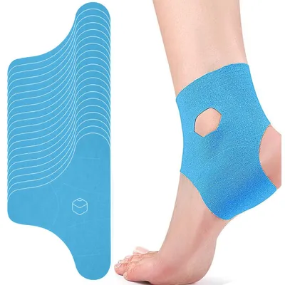 Produktbild von 20 Stück Vorgefertigte Kinesiologie-Tapes für Knöchel, elastisch, wasserfest, stabilisiert Gelenke & Muskeln, reduziert Verletzungsrisiko, blau