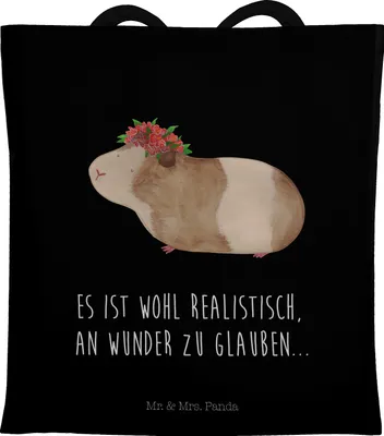 Produktbild von Mr. & Mrs. Panda Tote Bag Meerschweinchen Weisheit - Schwarz - Geschenk, Tasche, Wunderland, Tragetasche, Jutebeutel, Wunder, Baumwolltasche, Lustige Sprüche, tragbeutel