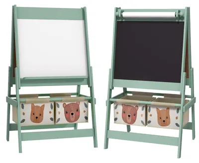 Produktbild von 3-in-1 Kinder Staffelei mit Papierrolle, Kreidetafel, Whiteboard, Aufbewahrungskörbe, 54 x 46,5 x 93 cm, grün