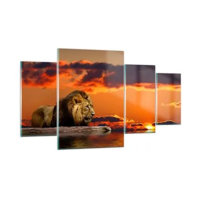 Produktbild von Bilder auf glas - Löwe Sonne Landschaft - 160x90cm - Glasbilder - Wandbilder - Kunstdruck - zum Aufhängen bereit - Wanddekoration aus Glas - Glas Bilder - Wandbild auf Glas - 4 Teile - GDL160x90-0230