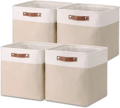 Aufbewahrungsboxen 30 cm, 4er-Set, Hellkhaki/Weiß, faltbar