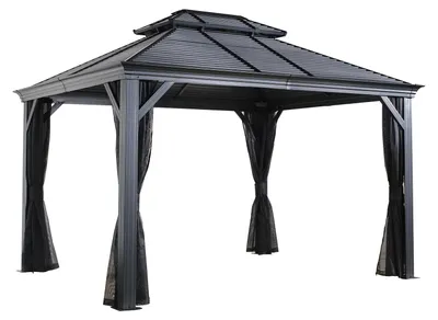 Produktbild von Sojag Alu Pavillon Mykonos 1012 Hardtop Pavillon mit Moskitonetz Grau 299x364x291cm