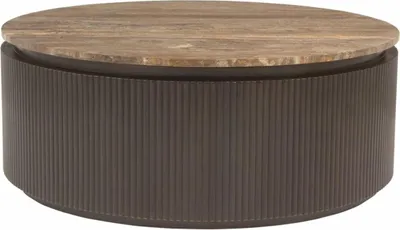 Produktbild von Casa Padrino Luxus Couchtisch mit Travertin Tischplatte Braun 90 cm - Wohnzimmer Möbel