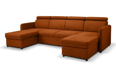 Produktbild von BARCELO Ecksofa 282x165 cm U-Form mit: Schlaffunktion, Bettkasten & Verstellbare Kopfstützen, Orange – Enjoy New 39