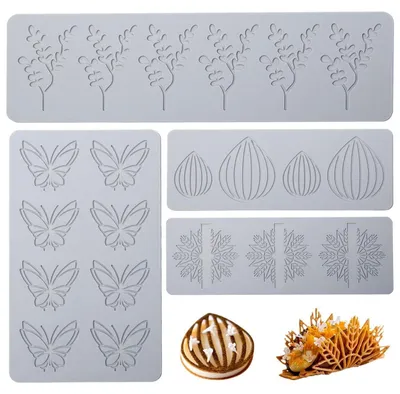 Image de Jeu de 4 tapis de cuisson en silicone avec motifs pour gâteaux et décorations
