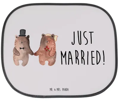 Produktbild von Mr. & Mrs. Panda Hitzeschutz Auto Bär Heirat - Grau Pastell - Geschenk, Teddy, saugnapf sonnenschutz, Autoscheibe, autofenster, Seitlicher
