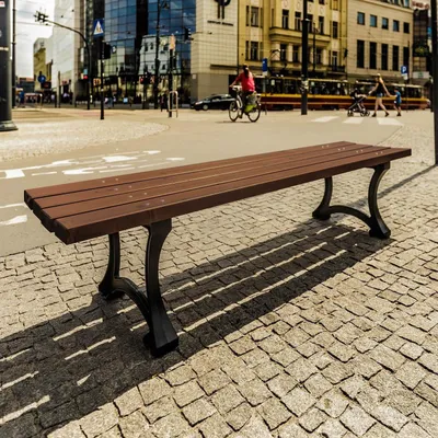 Image de REKORD LODZKA BO : Banc de jardin en palissandre, dimensions 170x45x40,5 cm, en bois et en fonte. Banc de parc résistant aux intempéries, idéal pour le jardin, la terrasse et le balcon