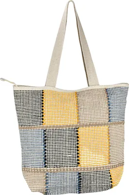 Produktbild von Marrakesch Boho Tasche für Damen & Mädchen 43cm | Handgefertigte Strandtasche aus Baumwolle Kalpur -4- mit Reißverschluss & Innentasche | Ethno Shopper in Häkeldesign für Alltag, Urlaub & Strand